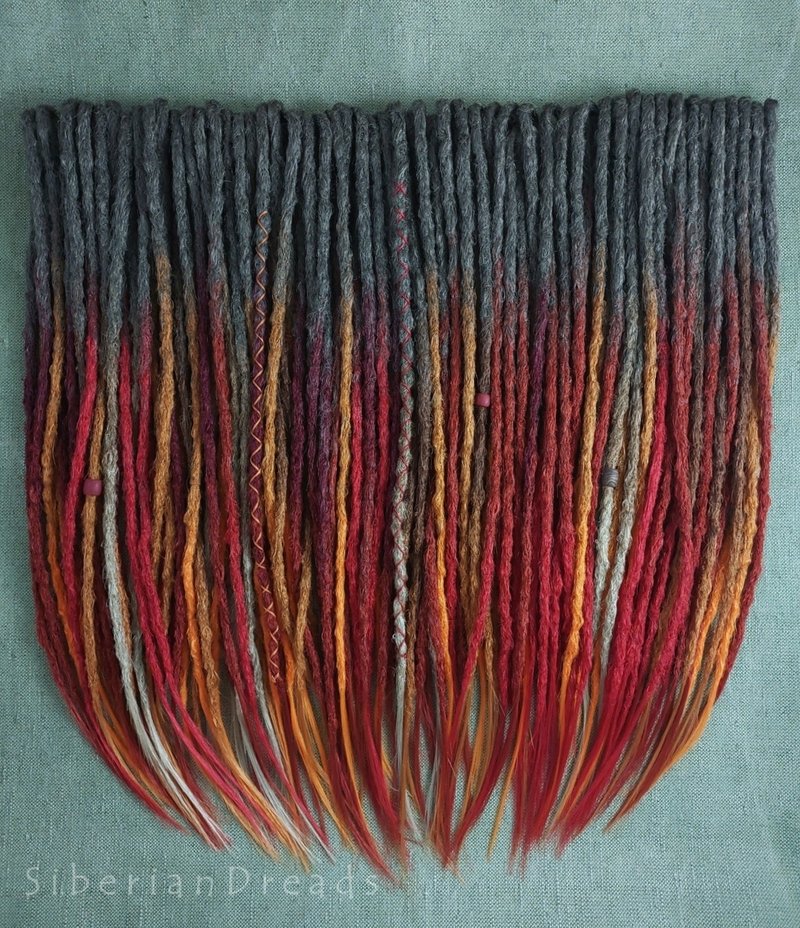 Autumn Dreadlocks / Crocheted dreads natural bumpy texture / Boho hair - 髮夾/髮圈 - 其他材質 紅色
