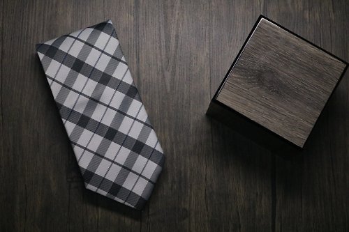 壞紳士 高端商務系列/灰白格紋百分百真絲領帶