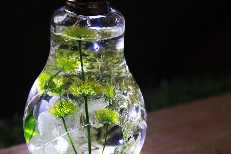 ハーバリウム 液体電球 浮游花夜灯 カップル   結婚する ギフト - 照明・ランプ - ガラス グリーン