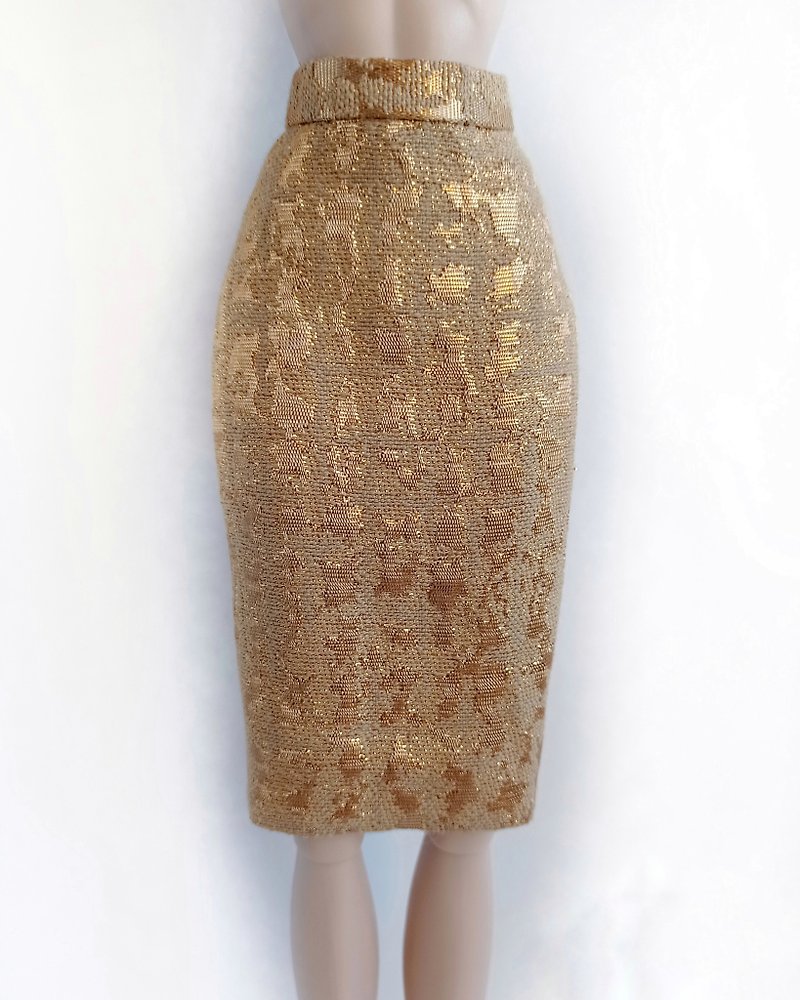 La-la-lamb Slim straight skirt gold brocade for Fashion Royalty FR2 12 inch doll - Stuffed Dolls & Figurines - Cotton & Hemp Gold