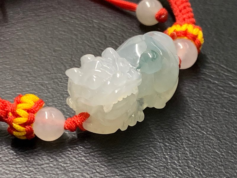免費開光 快速出貨 天然A貨緬甸玉翡翠招財貔貅手鍊霸王貔貅飄花 - 手鍊/手環 - 玉石 多色