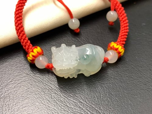 淳玉晶品坊 免費開光 快速出貨 天然A貨緬甸玉翡翠招財貔貅手鍊霸王貔貅飄花
