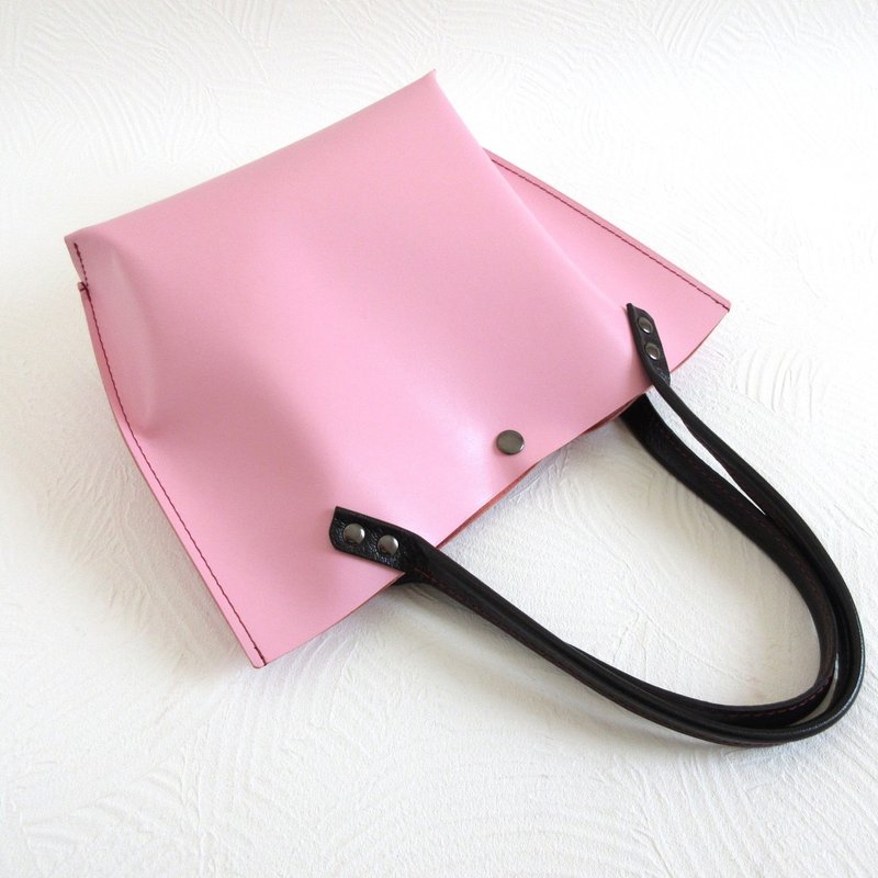 NEWライン・牛革・ロングハンドル・底マチワイド・一枚革のミニトート・0605 - トートバッグ・ハンドバッグ - 革 ピンク