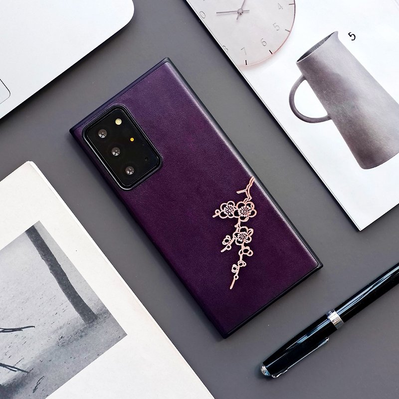 梅 紫色 三星 Samsung 真皮手機殼 保護套 後蓋全包防摔 - 手機殼/手機套 - 真皮 紫色