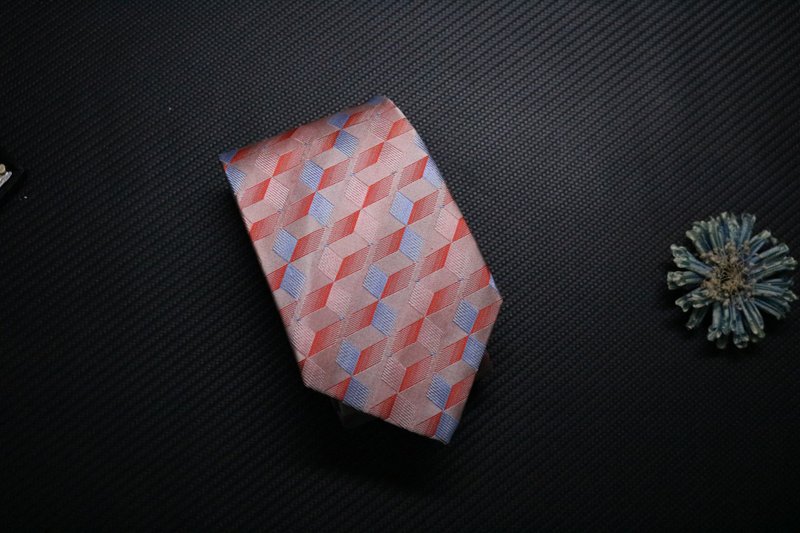 菱格格紋真絲領帶商務獨特設計necktie - 領帶/領帶夾 - 絲．絹 多色