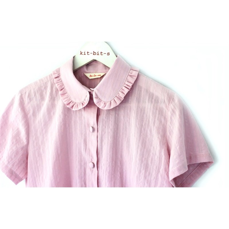 Lotus collar shirt with ruffles, purple-pink - 女上衣/長袖上衣 - 棉．麻 粉紅色