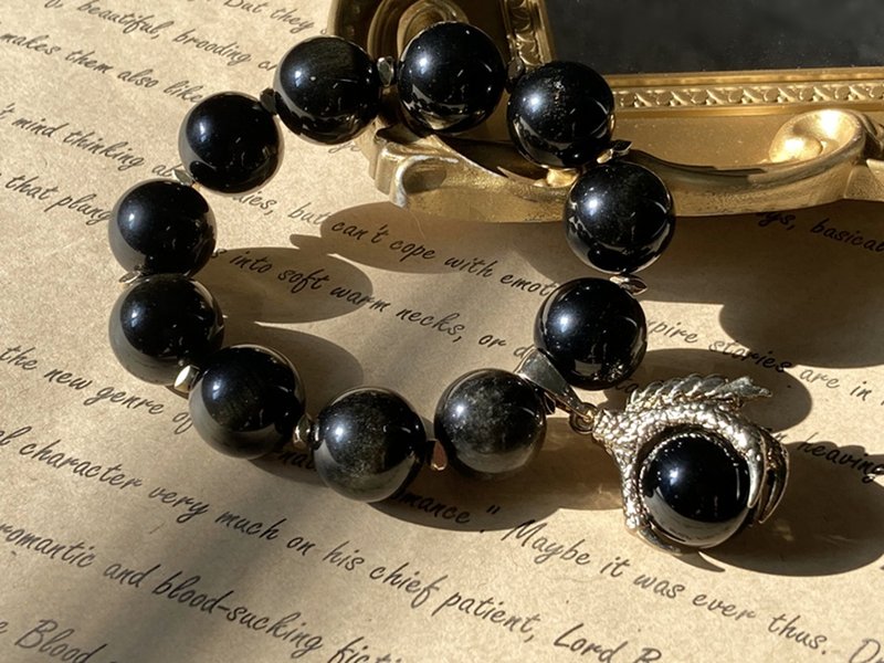 [Golden Dragon Claw Bead. Domineering bracelet] 16mm gold Stone, black agate | 14K gold injection | both men and women can wear - Bracelets - Other Materials Black