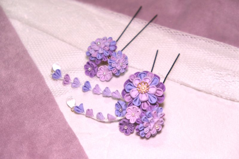 寄木細工の花の伝統的なヘアアクセサリー紫 - ヘアアクセサリー - コットン・麻 パープル