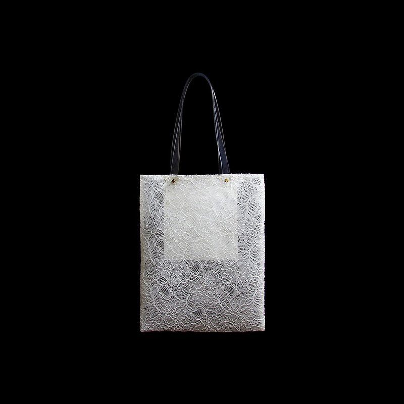 半透明白色蕾絲設計款單肩包手提袋 個性文藝優雅小眾獨立工作室 - 手袋/手提袋 - 其他人造纖維 