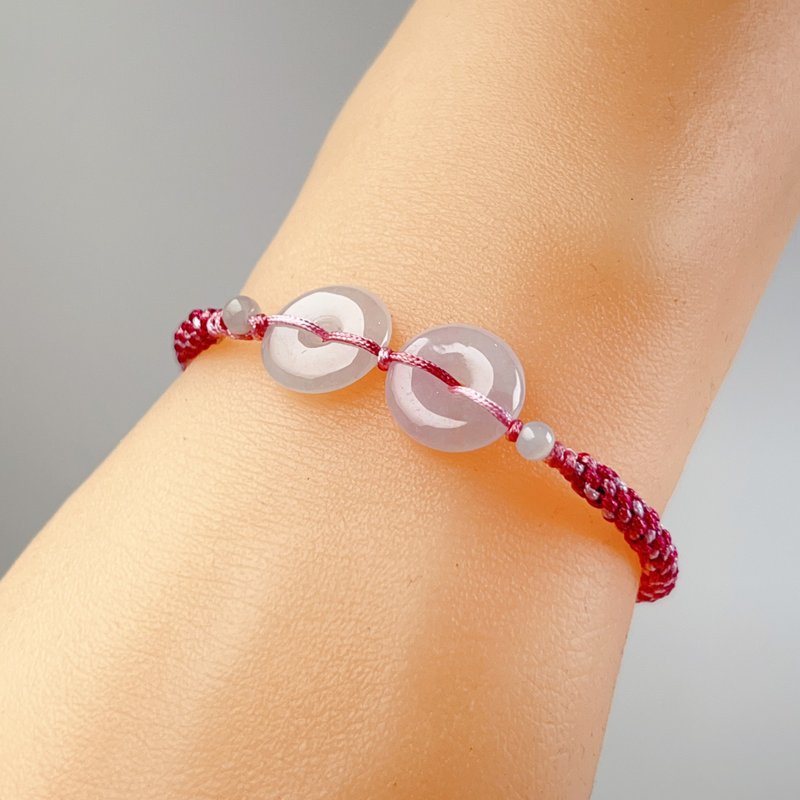 [May‧Peace] Ice Jade Double Peace Buckle Braided Bracelet | Natural Burmese Jade A Grade | Gift - สร้อยข้อมือ - หยก สีใส