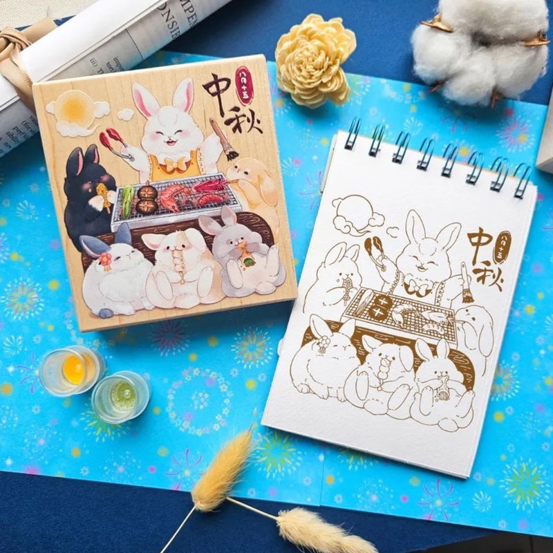 【季節限定現貨】中秋兔兔派對彩色楓木印章 - 印章/印台 - 其他材質 