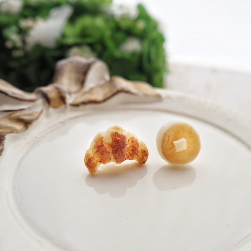 earring / miniature bread /pancake&croissant - ต่างหู - ดินเหนียว สีนำ้ตาล