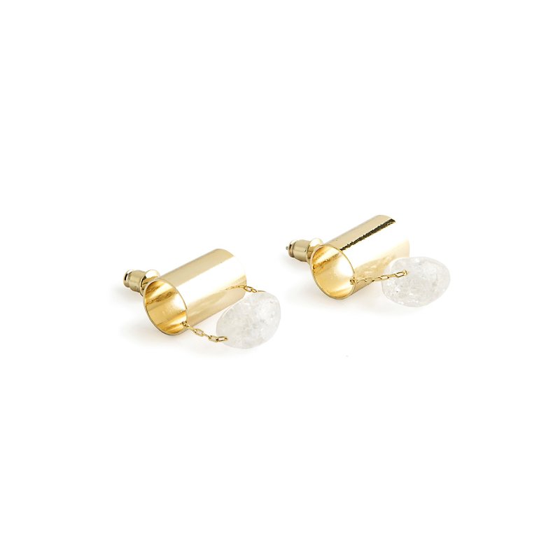 Ice White Water Wafer Tube Auricular Needle - Gold - Earrings & Clip-ons - Gemstone Gold