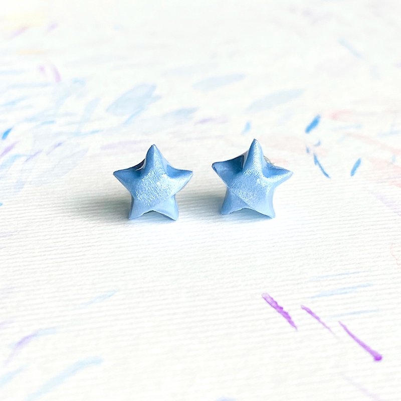 Star Earrings Baby Blue Lucky Star Earrings - ต่างหู - เงินแท้ สีน้ำเงิน