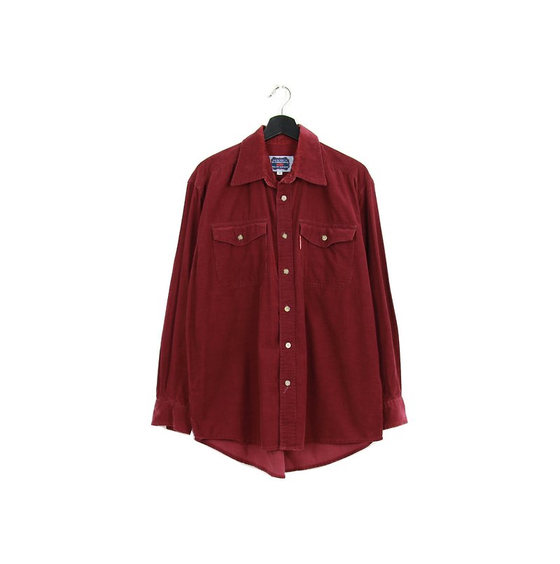 Back to Green Corduroy Shirt Wine Red Vintage - Men's Shirts - Cotton & Hemp 