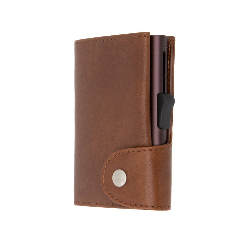 Vegetable tanned wallet with anti-skimming function made of Italian leather - กระเป๋าสตางค์ - หนังแท้ สีนำ้ตาล