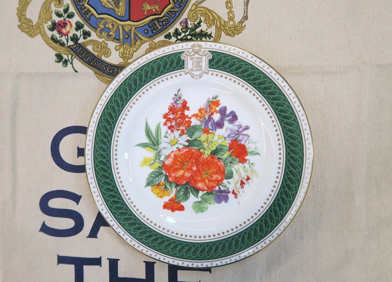 英國。 Royal Crown Derby 1985 女王生日花束珍藏版紀念盤 - 花瓶/陶器 - 瓷 綠色