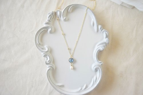 精靈の華爾茲 人魚の藍鏡 - 14k鍍金項鍊 淡水珍珠 氣質 優雅 復古 海洋風 浪漫