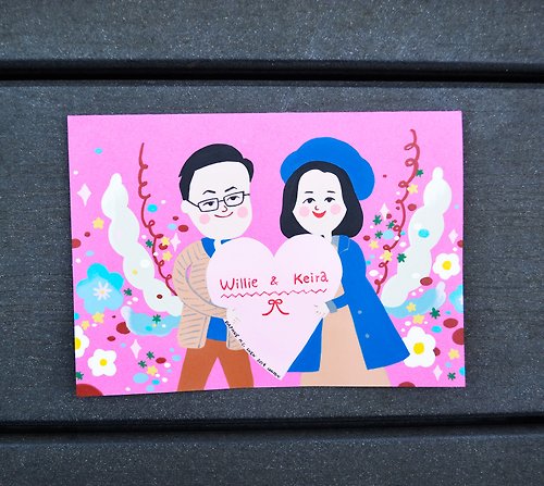 Daphne H.C. Shen 可愛溫馨風格 客製化情侶畫像-2人 生日/情人節/新娘/婚禮/紀念日