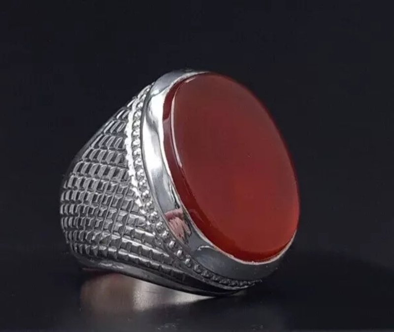 Rare Unheated Green Yemeni aqeeq ring for men Natural Yamani hakik rings jewelry - 戒指 - 寶石 紅色