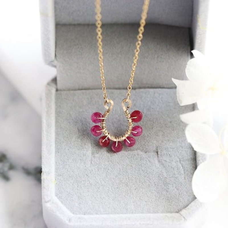 Horseshoe Ruby Red Necklace July Birthstone Small - Necklaces - Gemstone Red