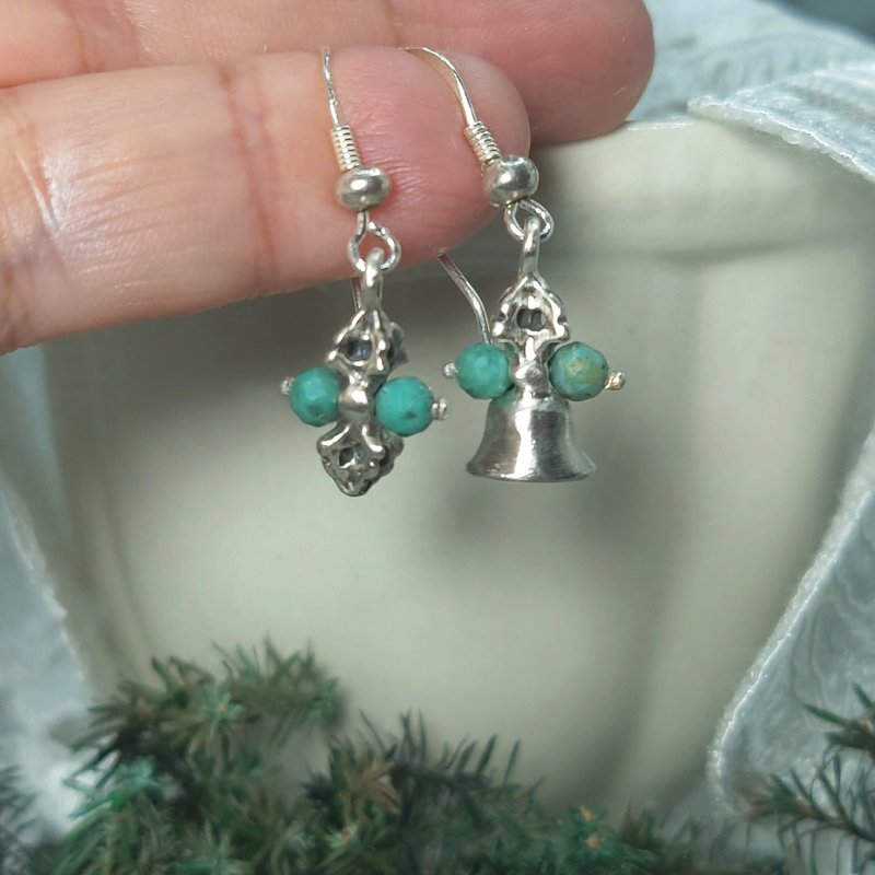 Earrings, Turquoise, Sterling Silver, Handmade Jewelry - ต่างหู - เครื่องเพชรพลอย สีเขียว