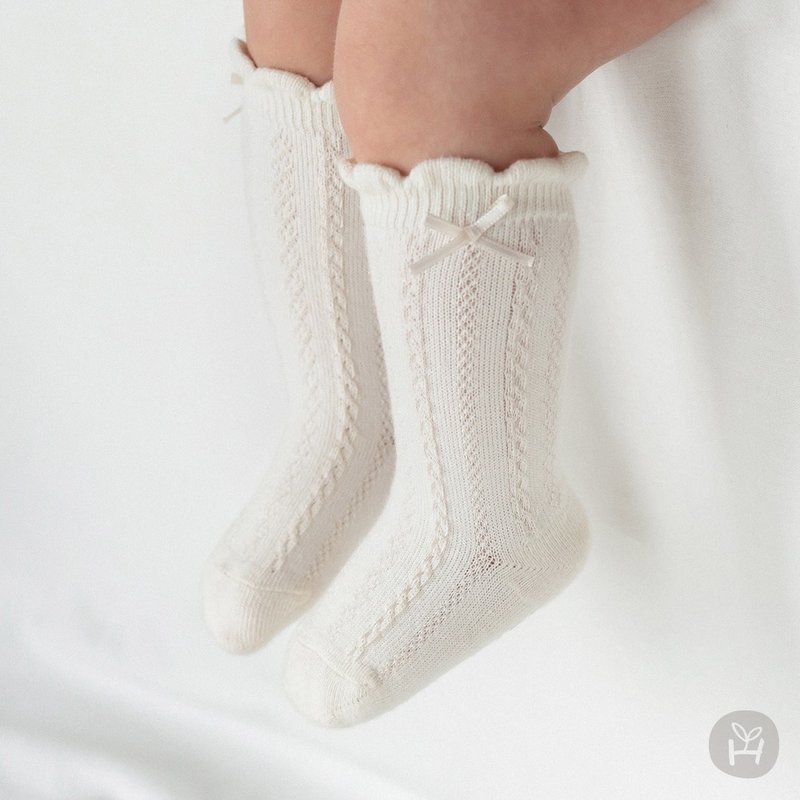 Happy Prince Korean-made Siolletta twist knitted baby knee-high socks - ถุงเท้าเด็ก - ผ้าฝ้าย/ผ้าลินิน ขาว