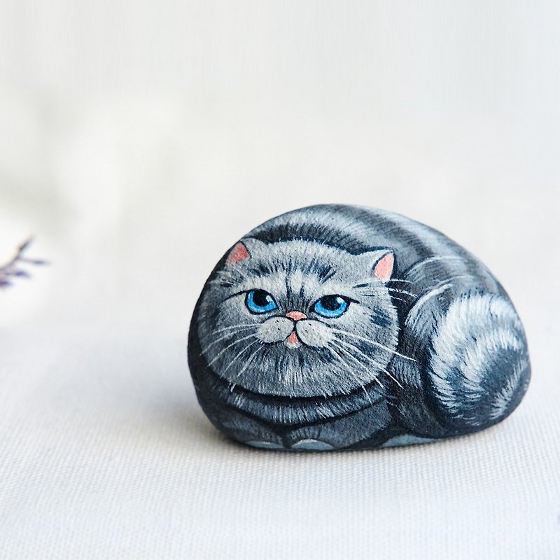 ネコ,石に描かれた手 - 置物 - 石 グレー
