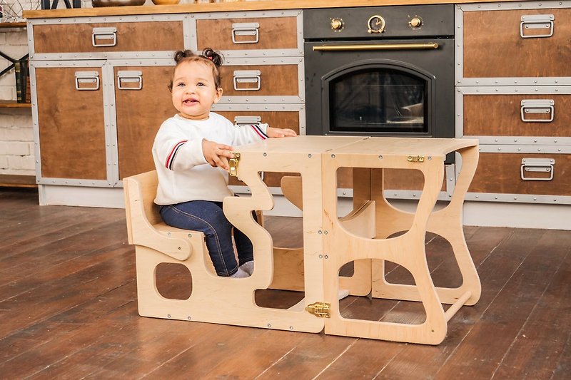 幼児用ステップスツール、多機能椅子 ハンドメイド - キッズ家具 - 木製 