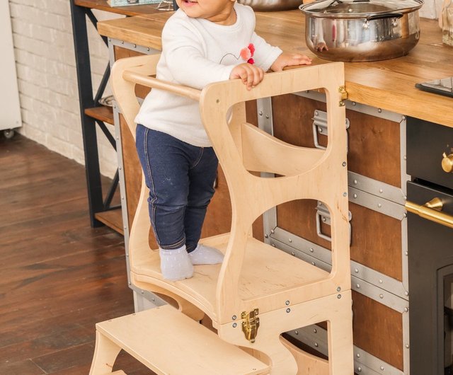 Step stool with back Montessori tower Children table the Learning tower -  Shop WoodAndHearts Kids' Furniture - Pinkoi