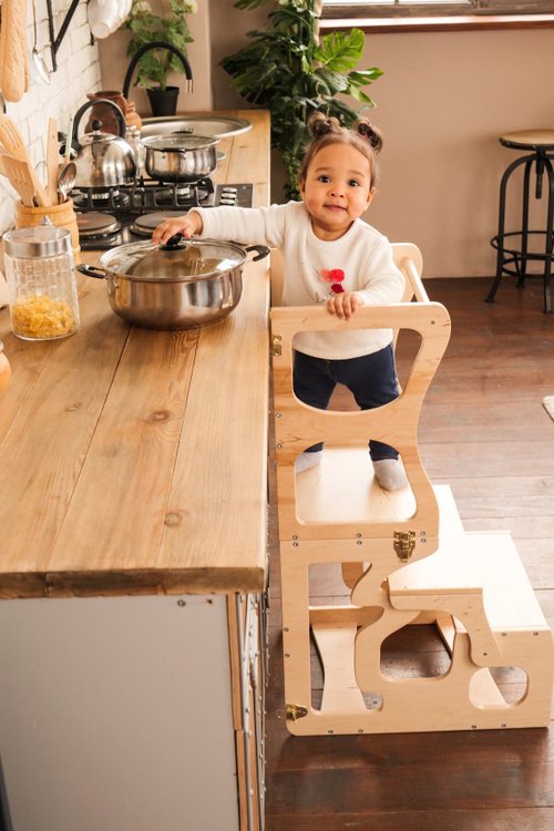 Step stool with back Montessori tower Children table the Learning tower -  Shop WoodAndHearts Kids' Furniture - Pinkoi