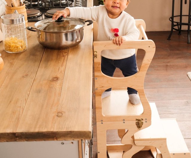 Step stool with back Montessori tower Children table the Learning tower -  Shop WoodAndHearts Kids' Furniture - Pinkoi