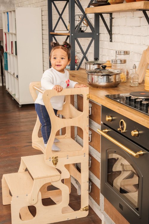 Step stool with back Montessori tower Children table the Learning tower -  Shop WoodAndHearts Kids' Furniture - Pinkoi