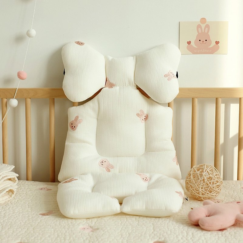 Korea Chezbebe Pink Rabbit Embroidered Cotton Stroller Mat (Ivory) - Strollers - Cotton & Hemp 