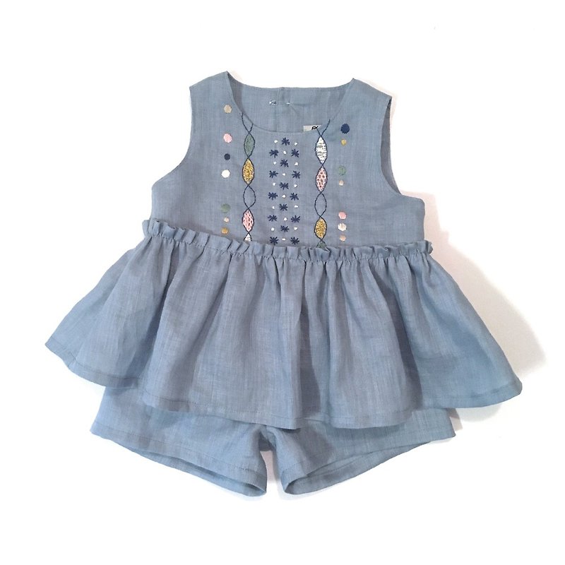 Linen embroidery setup   smokeblue - Baby Gift Sets - Cotton & Hemp Blue