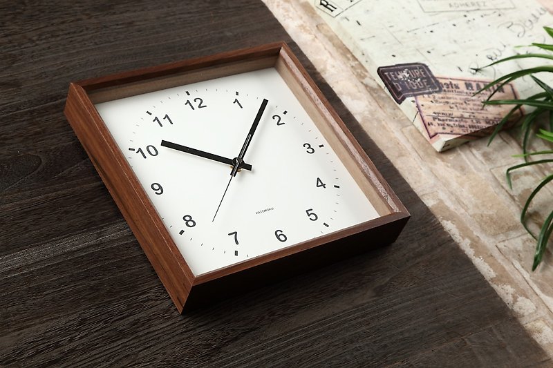 KATOMOKU muku spuare clock  walnut (km-37B) wall clock  made in japan - Clocks - Wood Brown