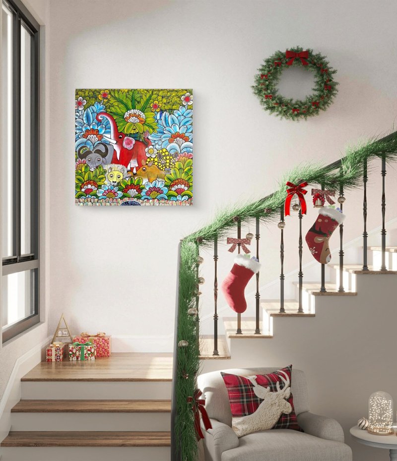 [V205 The Secret Garden of the Big Five in Africa] Tanzanian hand-painted frameless painting, hanging painting - โปสเตอร์ - วัสดุอื่นๆ 