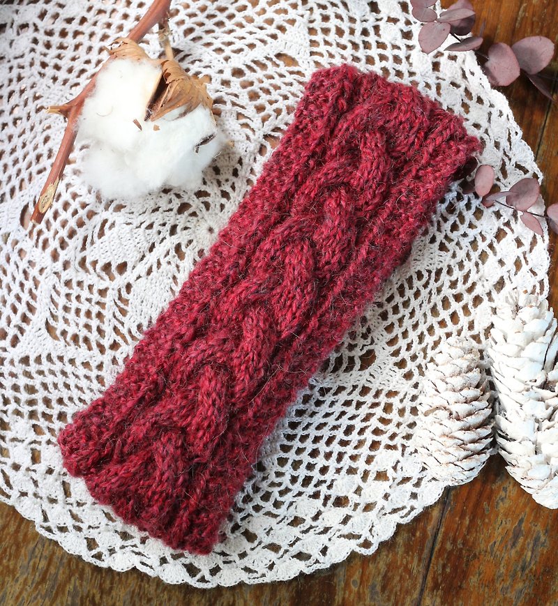 Handmade - Deep Red - Woolen Hand Weaving Hairband - เครื่องประดับผม - ขนแกะ สีแดง