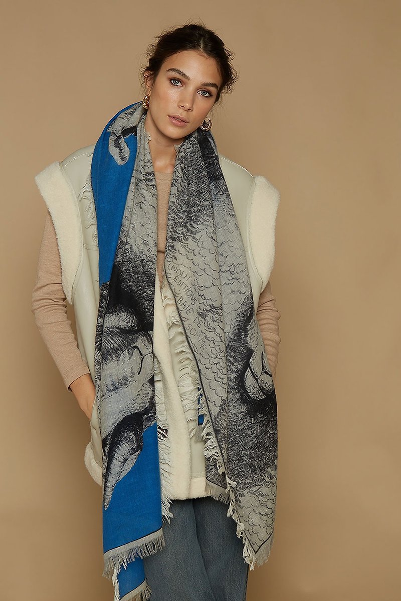 【INOUI EDITIONS】BERGER 羊毛圍巾 / BLUE - 圍巾/披肩 - 羊毛 藍色