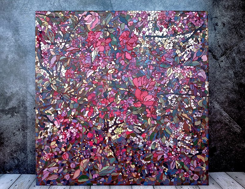 Original Painting Flowers Honeysuckle Art Abstract Wall Art Painting Canvas - ตกแต่งผนัง - วัสดุอื่นๆ หลากหลายสี
