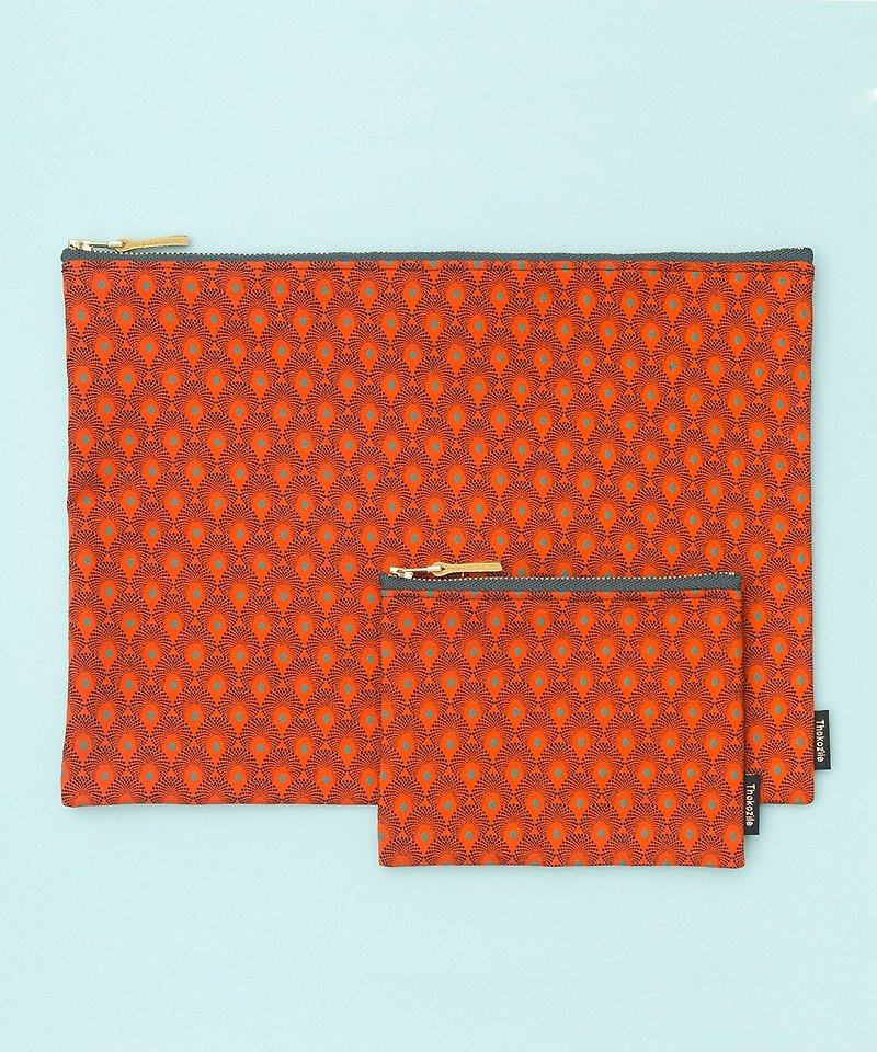 KUJAKU SHWESHWE POUCH SET - 化妝袋/收納袋 - 棉．麻 橘色