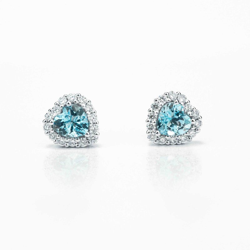 【PurpleMay Jewellery】純18K金爱心天然海藍寶钻石耳釘-E060 - 耳環/耳夾/耳骨夾 - 寶石 藍色