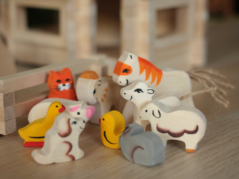 20 figurines Farm Set / Solid Natural Wood Full Set Waldorf Farm Animals - 寶寶/兒童玩具/玩偶 - 木頭 多色