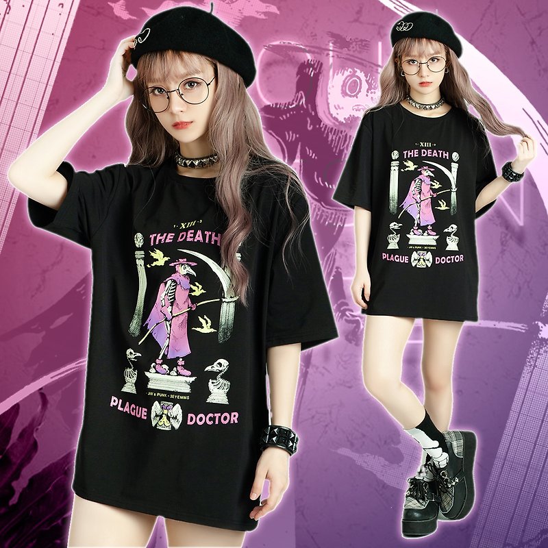 Tattoo Fashion Punk Plague Doctor Tarot Death Unisex Graphic Tshirt JJ4046 - เสื้อยืดผู้ชาย - เส้นใยสังเคราะห์ 