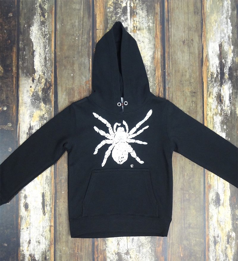蜘蛛 spider Tarantula Kids Foodie Black - เสื้อยืด - ผ้าฝ้าย/ผ้าลินิน สีดำ