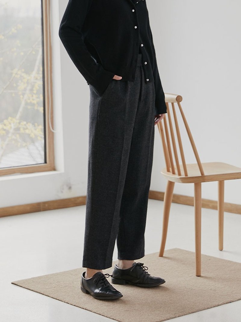 Black 2 colors loose, thin, high-waisted, full-wool trousers, woolen texture, wide-leg, straight-leg trousers - กางเกงขายาว - ขนแกะ สีดำ