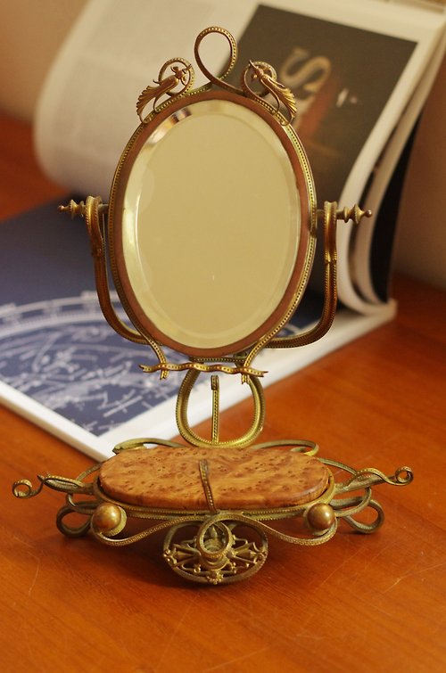 金銀寶貝 古董Vintage法國購入雕花桌上鏡 鏡子 梳妝台