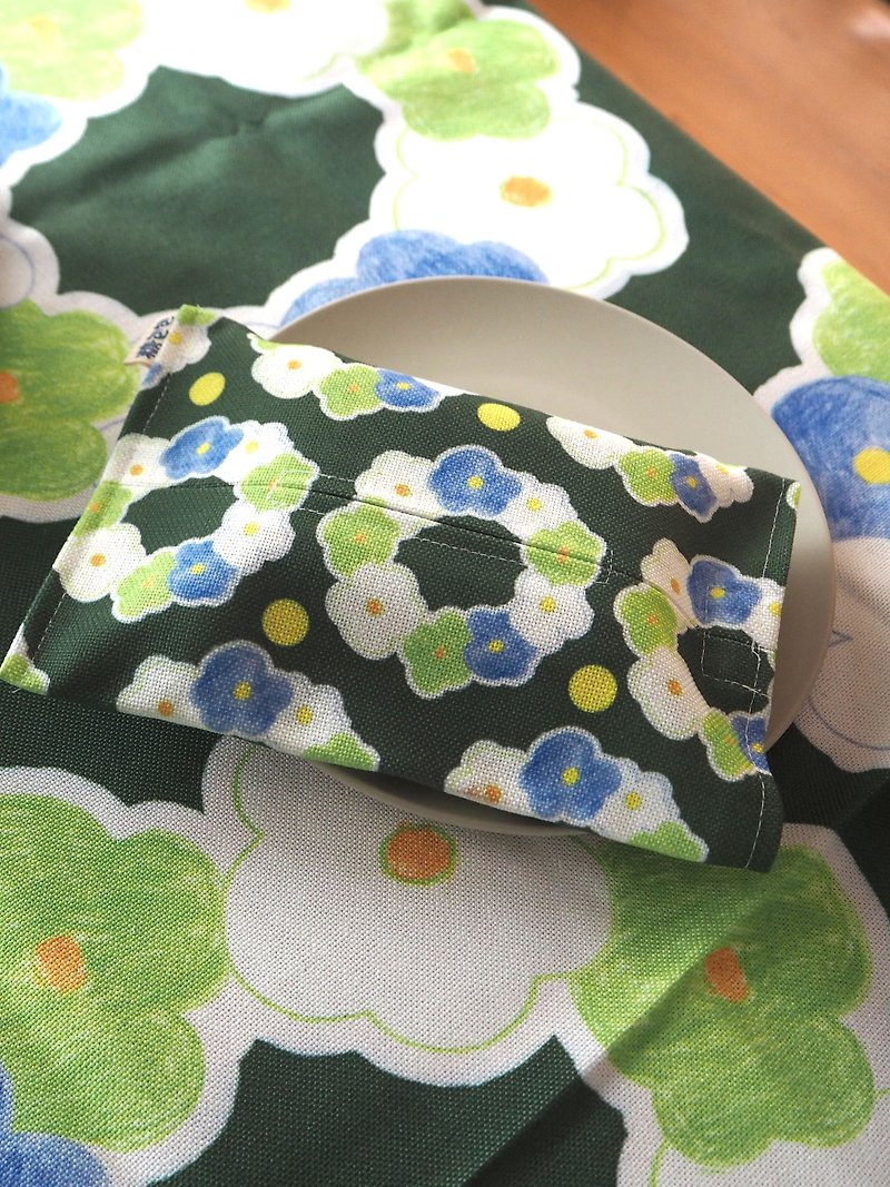 Green floret Linen storage tissue bag - Tissue Boxes - Cotton & Hemp Green