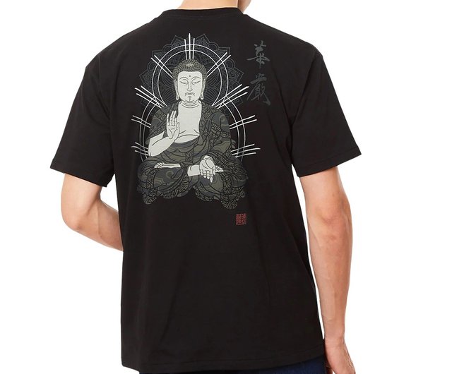 日本製アートTシャツ 大仏 綿100% ユニセックス 黒 - ショップ
