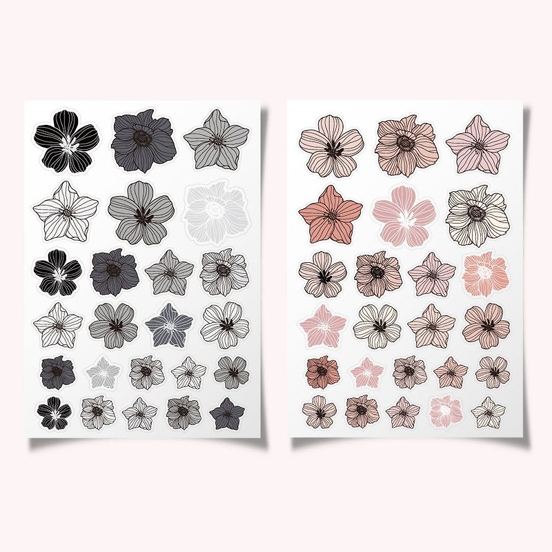 1 set of 3 size flower stickers in 2 colors - สติกเกอร์ - กระดาษ 